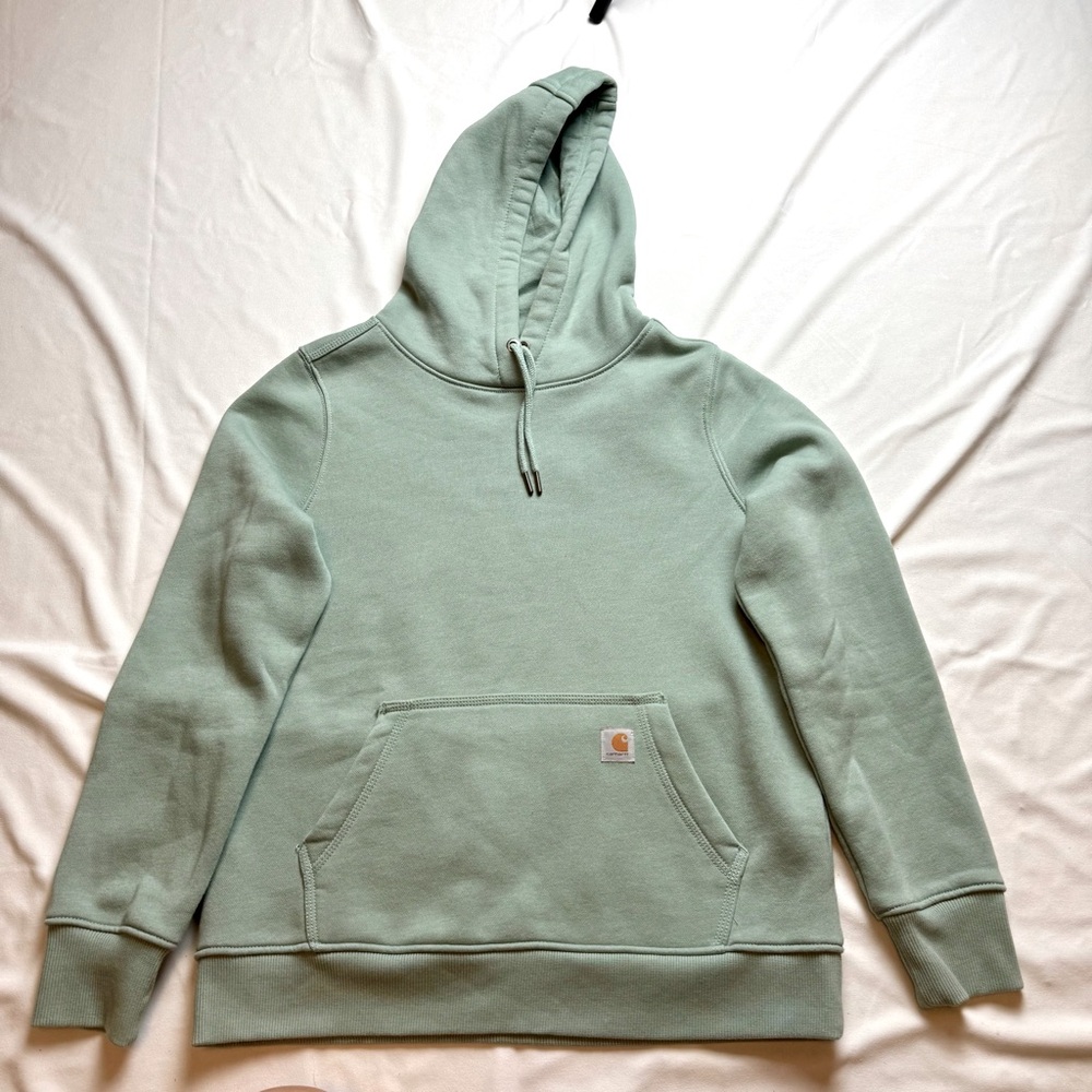 Carhartt Women’s Sweatshirt Hoodie Relaxed Fit Light Blue/Green Sz Medium (8-10)
